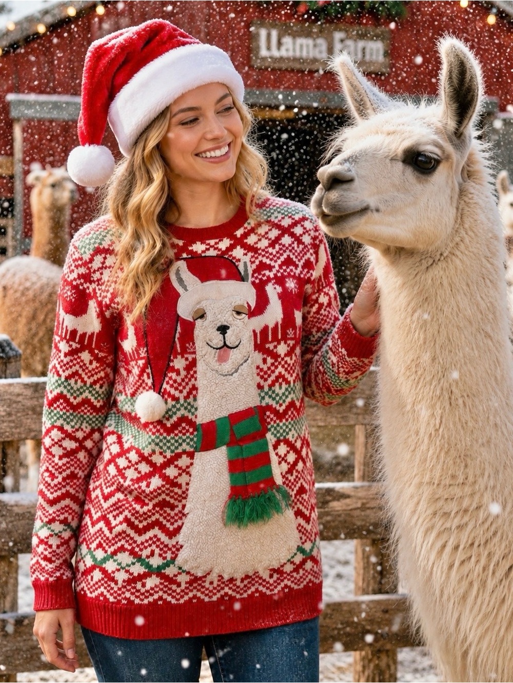 Ugly Christmas Sweater Llama Wearing Santa Hat And Scarf Sz S Jolly Sweaters
